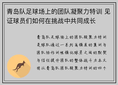青岛队足球场上的团队凝聚力特训 见证球员们如何在挑战中共同成长